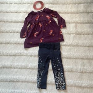 Lot Reebok leggings baby girls size 2T & Burgundy dress tunic top 23M fox acorn